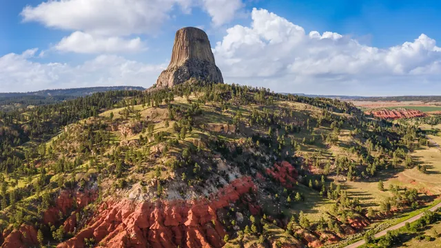 Scenic landcape hero image of Devils Tower at Devils Tower National Monument, Wyoming.