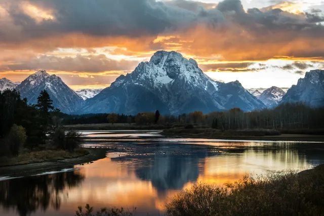 Scenic view of Oxbow Bend, Grand Tetons National Park, Wyoming